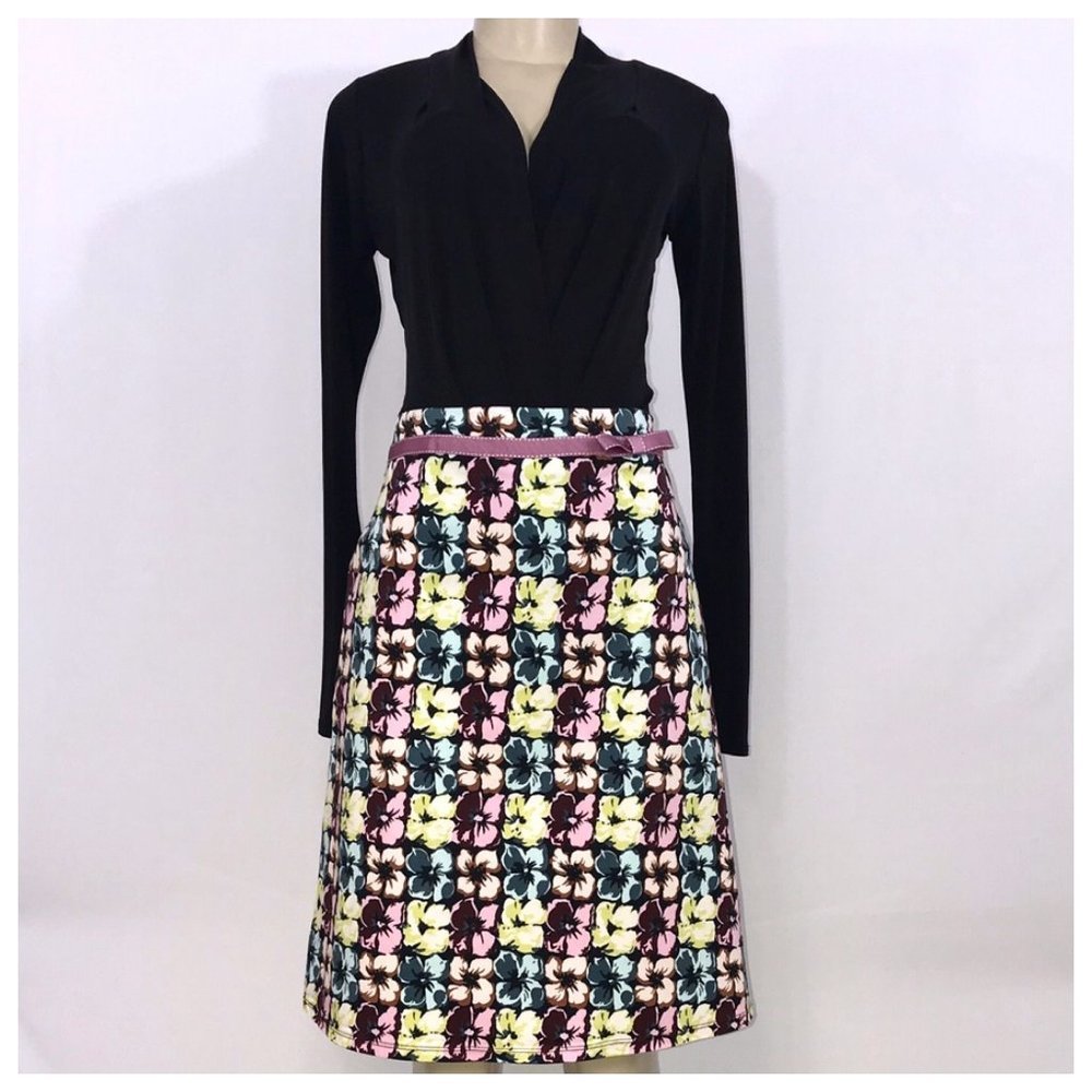 Brown Multi-Color Floral Midi Skirt Medium